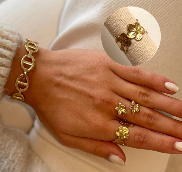 Multi Lotus Flower Ring Gold