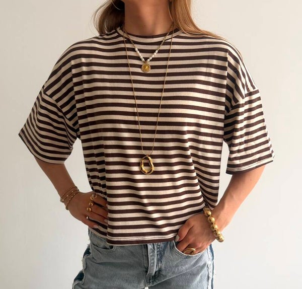 Ella Striped T-shirt Brown & Off-White