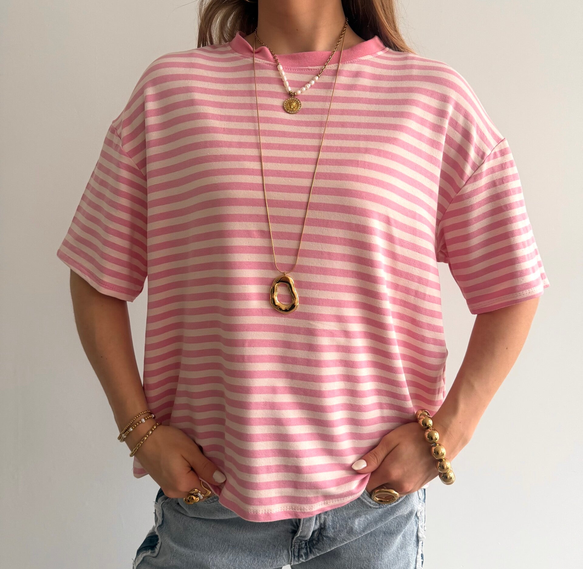 Eloise Striped T-shirt Dark & Light Rose