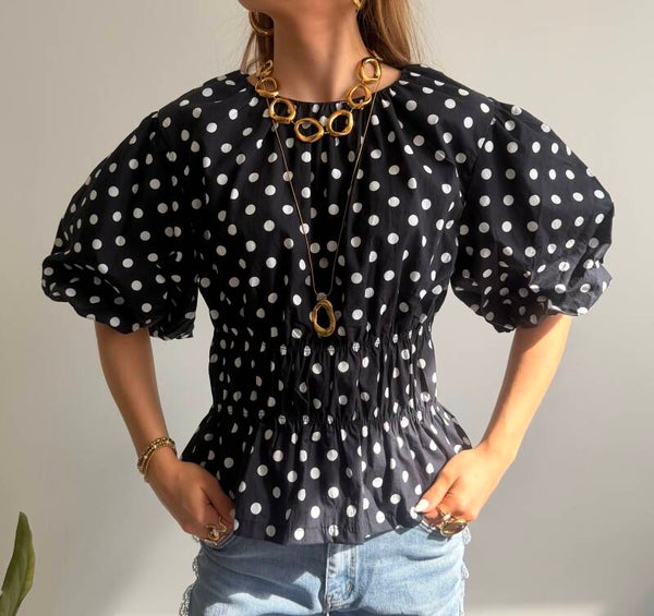 Polka Dots Blouse Navy