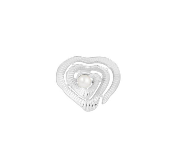 Ring Big Heart And Pearl Silver