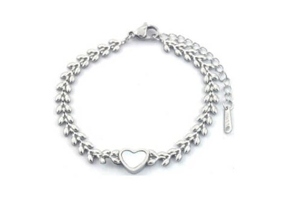 Bracelet Leaves and Heart Silver