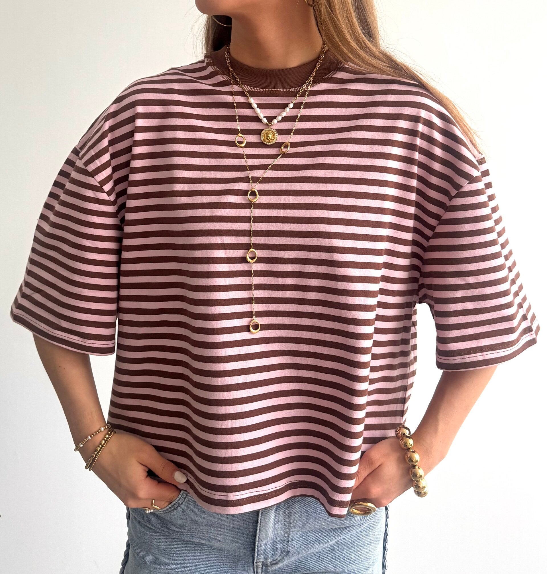 Bailey Striped T-shirt Rose & Brown