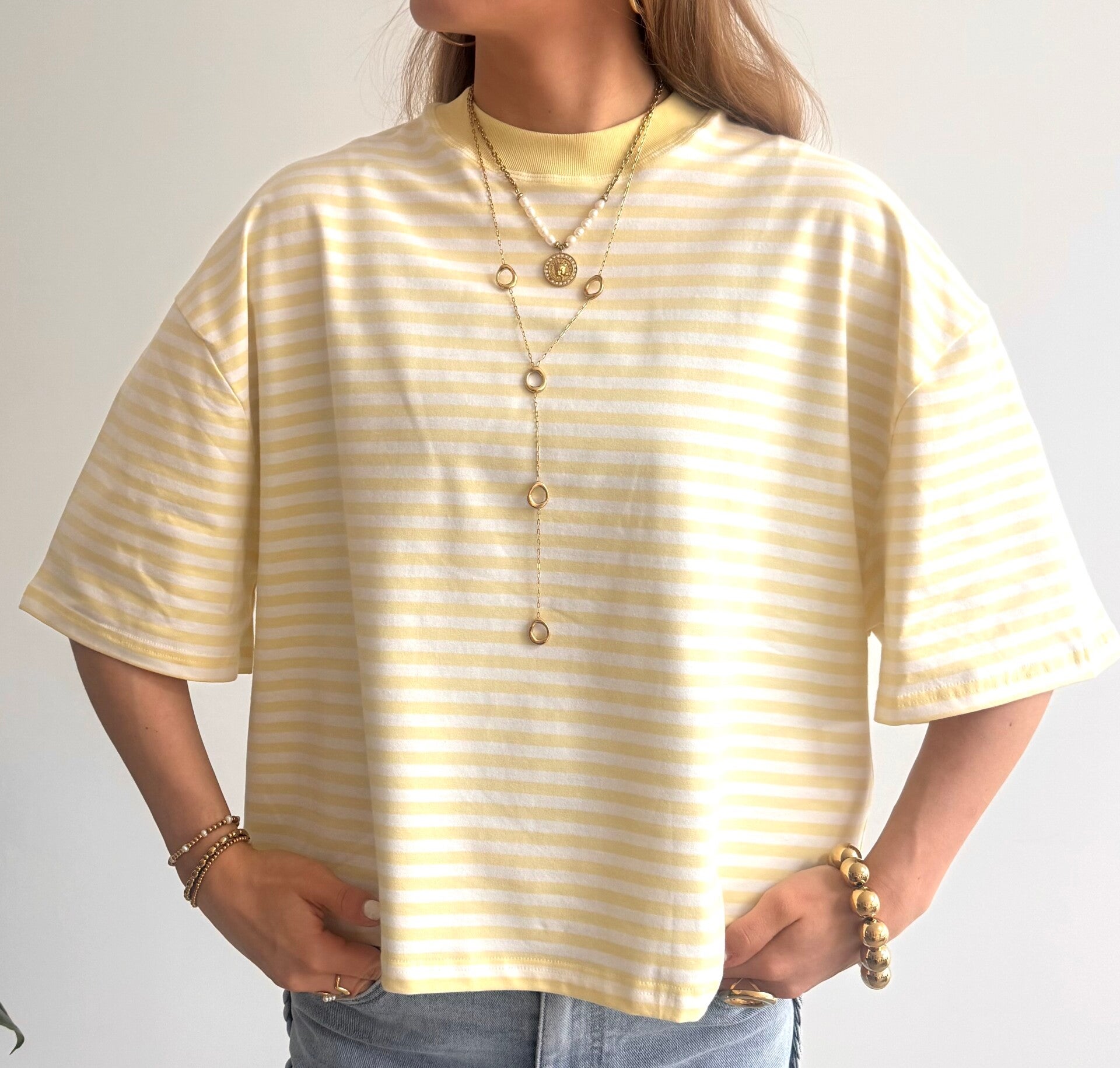 Bailey Striped T-shirt Butter Yellow & White