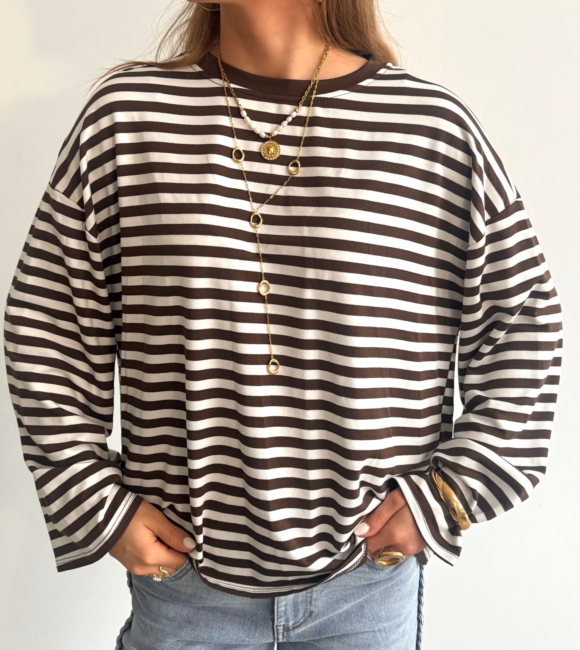Tilly Long Sleeve White & Brown