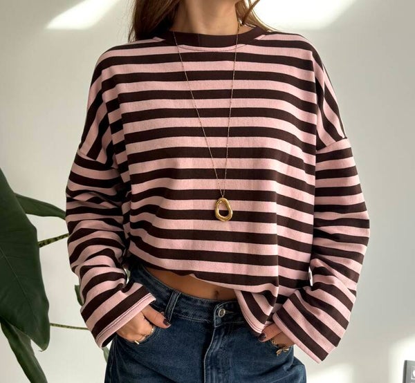 Zilou Striped Long Sleeve sweatshirt Rose & Brown