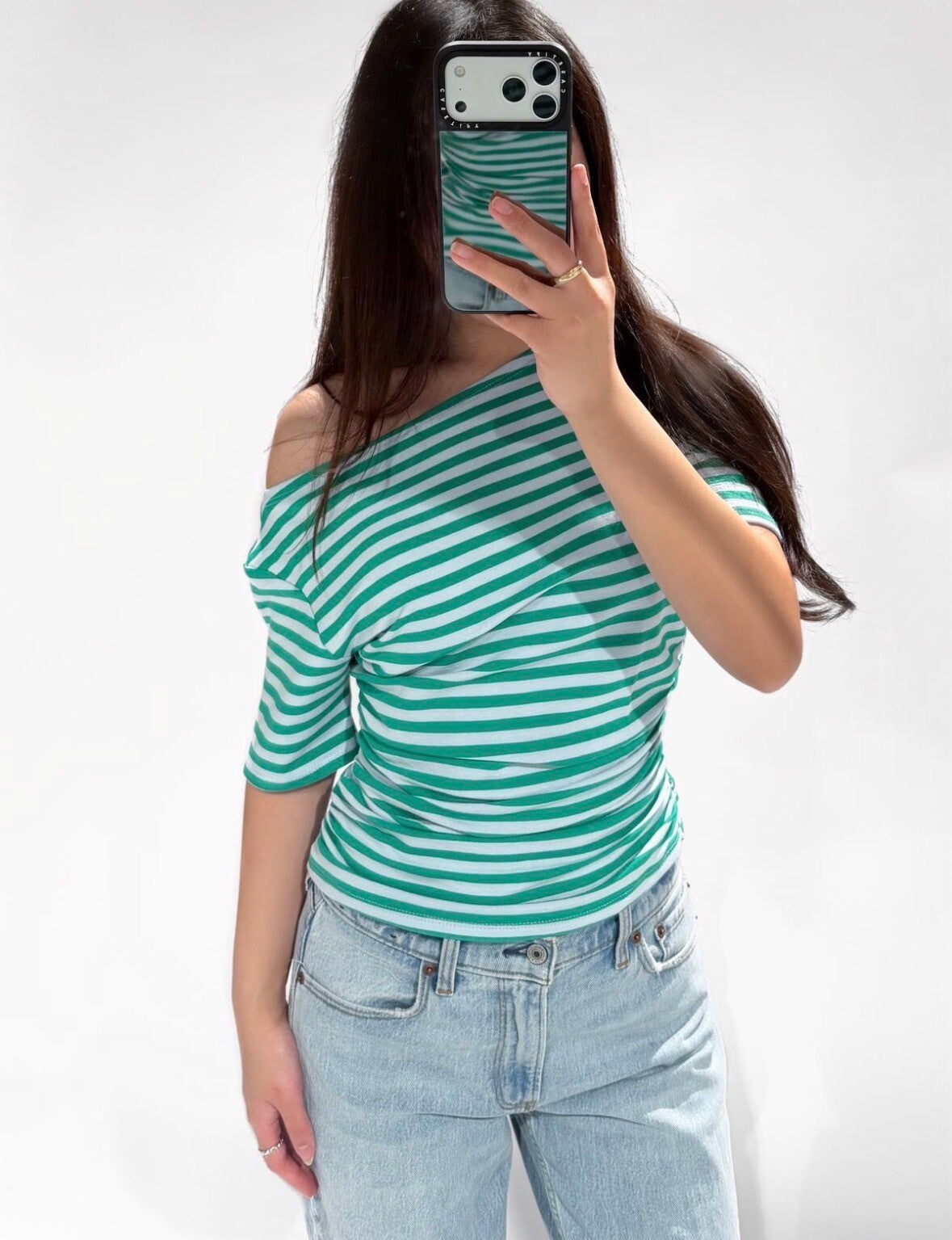 Maybel Off-Shoulder Top Green & Blue