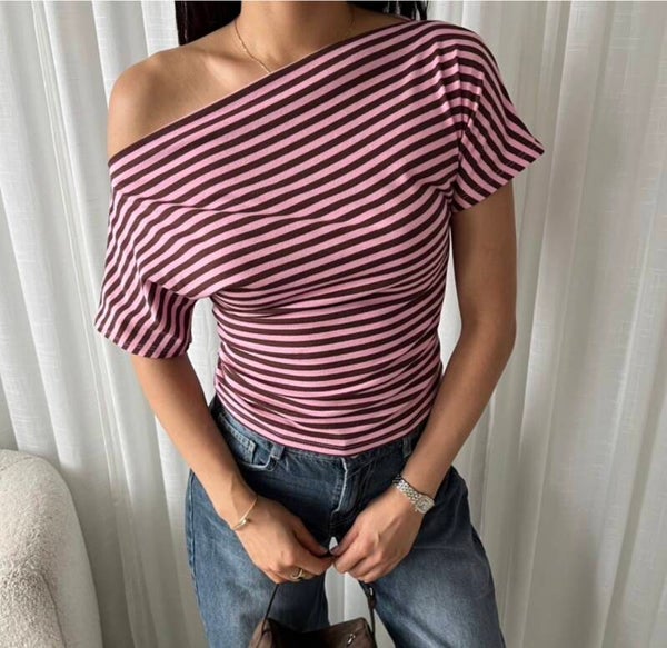 Nova Off-Shoulder Top Brown & Rose