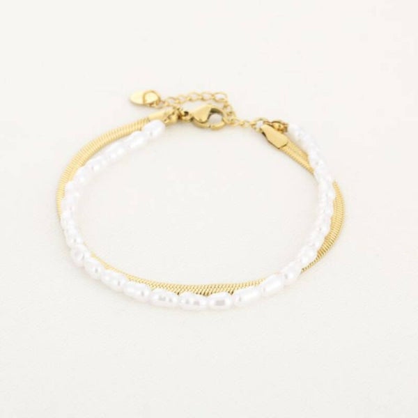 Bracelet Plate & Pearls Gold