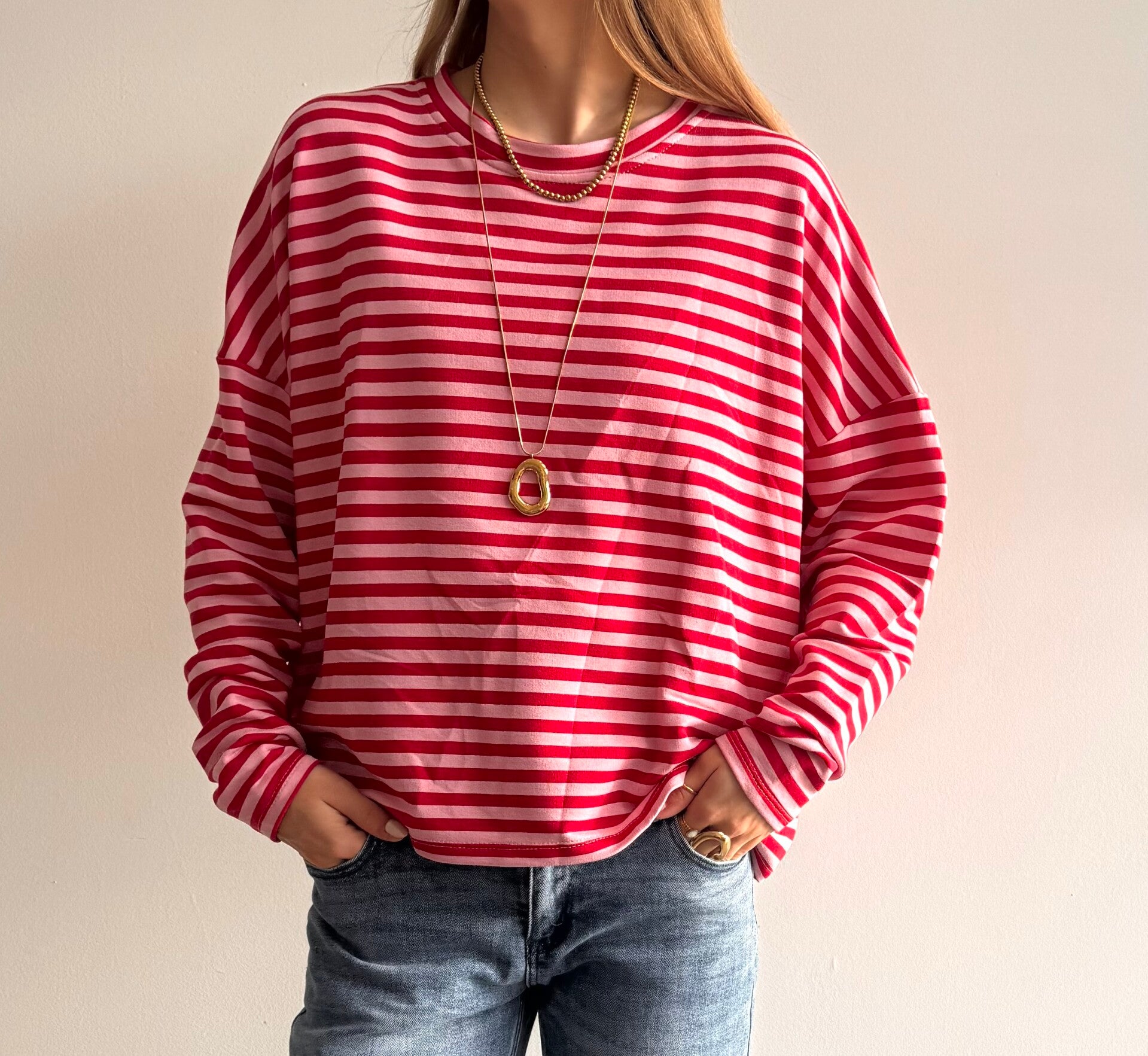 Billy Striped Long Sleeve Red & Rose