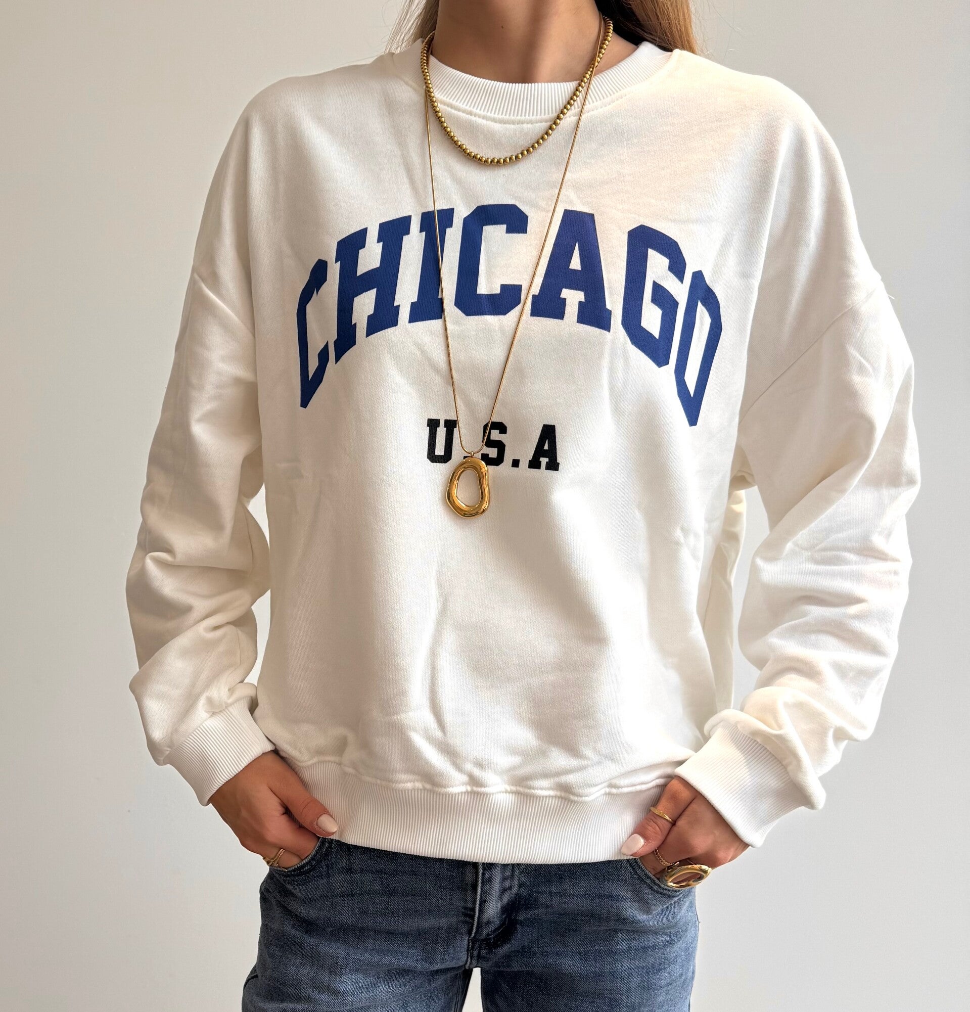 Chicago Sweater White & Blue
