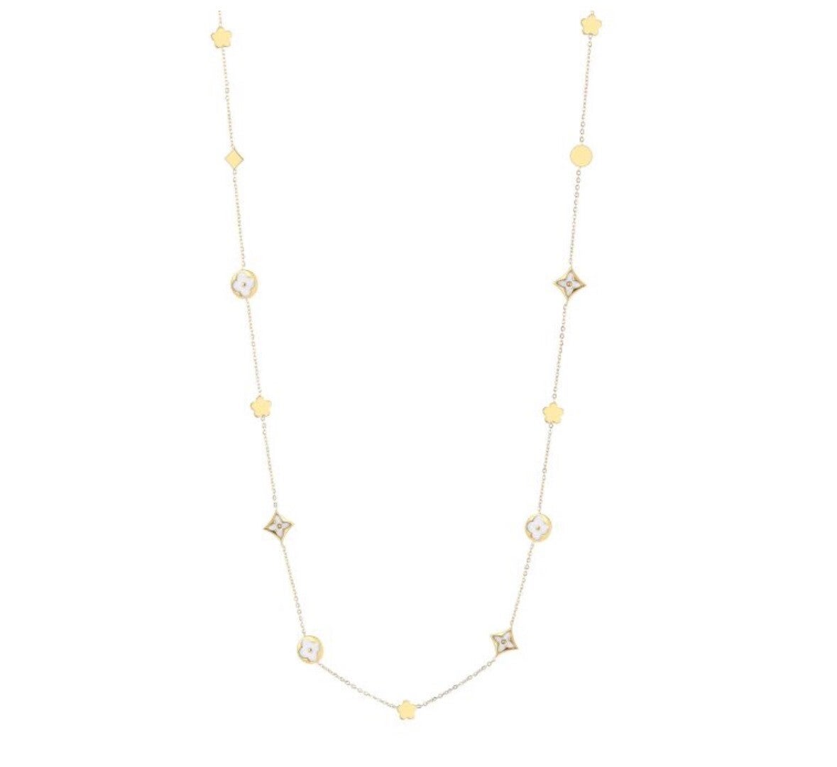 Long Necklace White Clover Gold