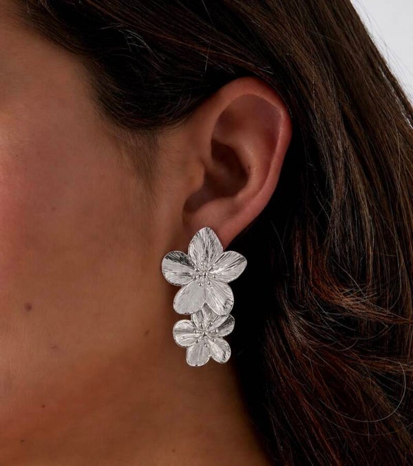 Royal Tropical Flower Earrings Silver
