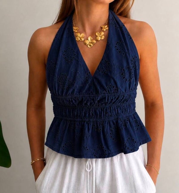 Lea Halter Blouse Navy
