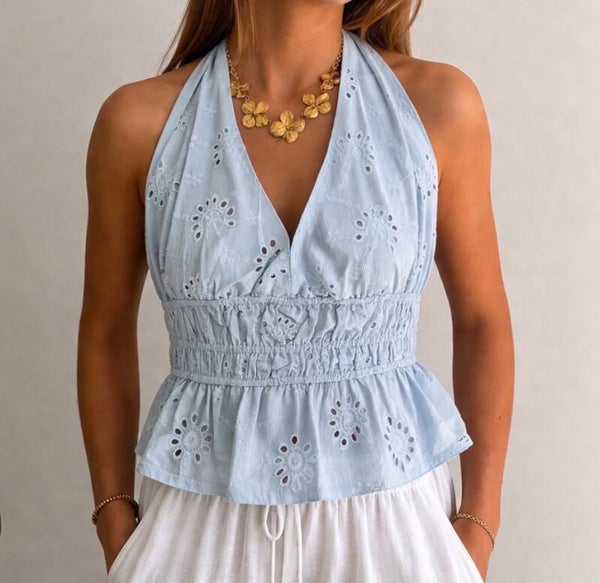Lea Halter Blouse Blue