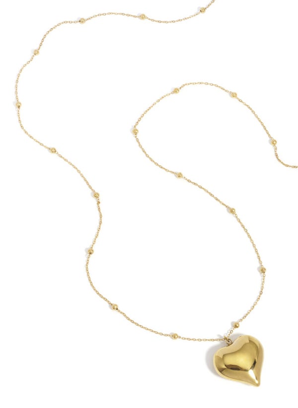 Long Necklace Heart & Dots Gold