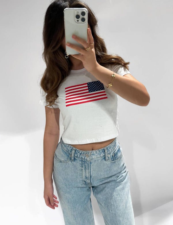USA Crop Top White
