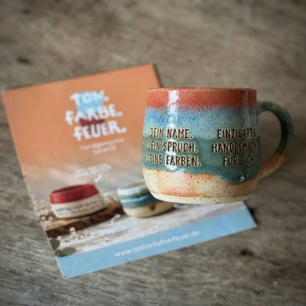 Handgemachter Keramikbecher mit Wunschtext