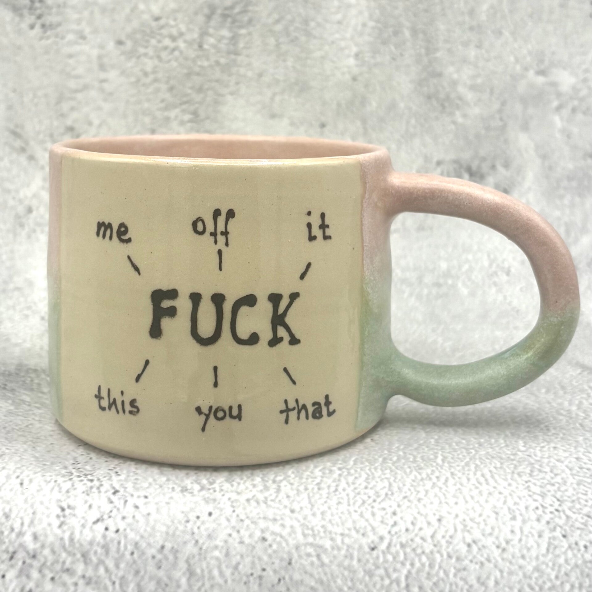 Handgemachte Keramiktasse „What the F*ck?!"