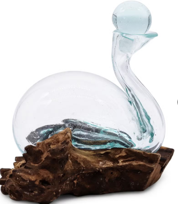 Smält Glas på Trä - Karaff med Kork (Ankform)