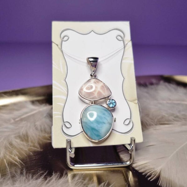 Hanger Larimar, Blauwe Topaas en Roze Natroliet nr. 94