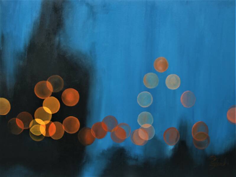 bokeh painting orange black blue