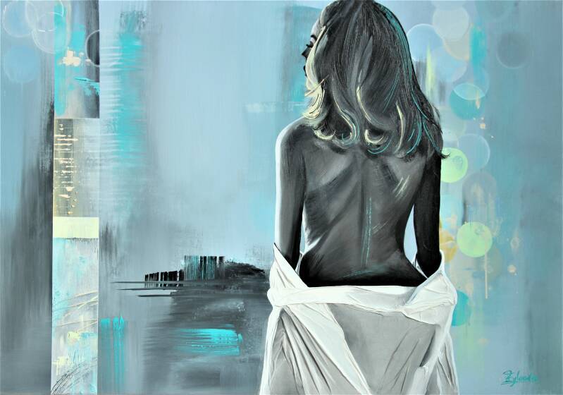 blue painting sensual woman