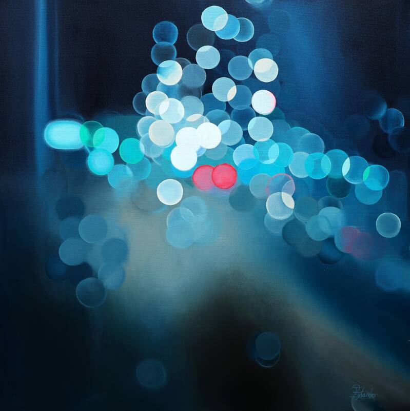 bokeh schilderij oranje blauw zwart