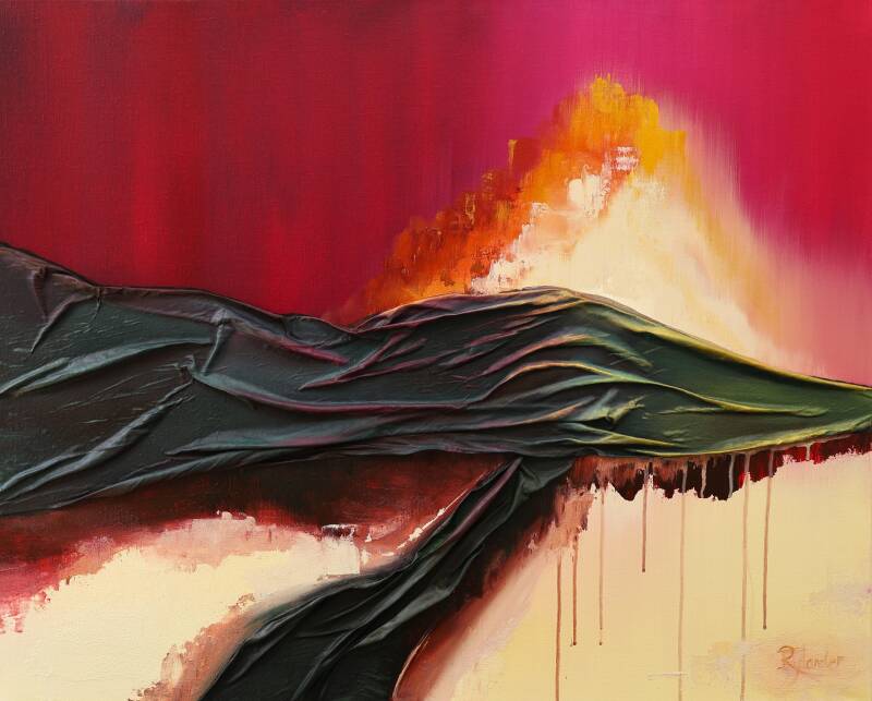 abstract mixed media painting red yellow