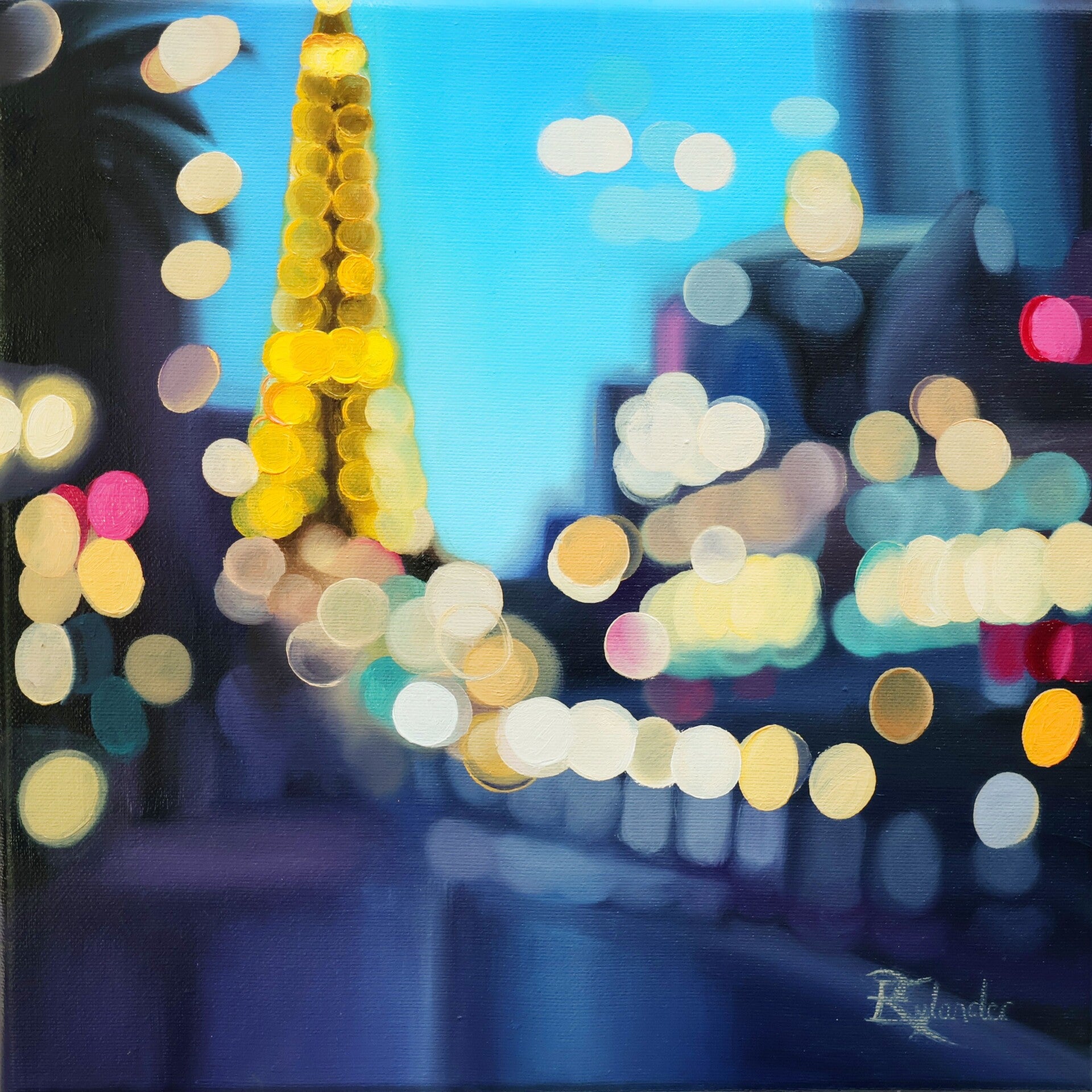 bokeh painting orange black blue