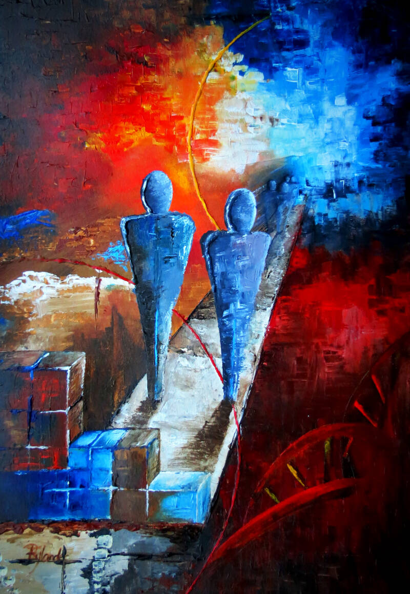 Abstract painting blue red 