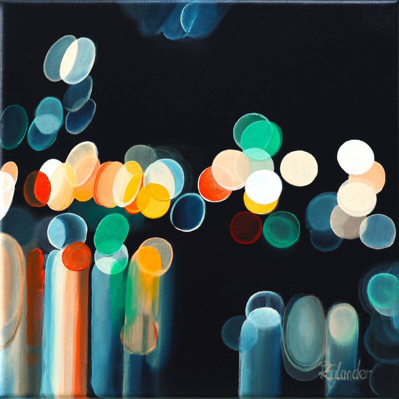 bokeh schilderij oranje blauw zwart