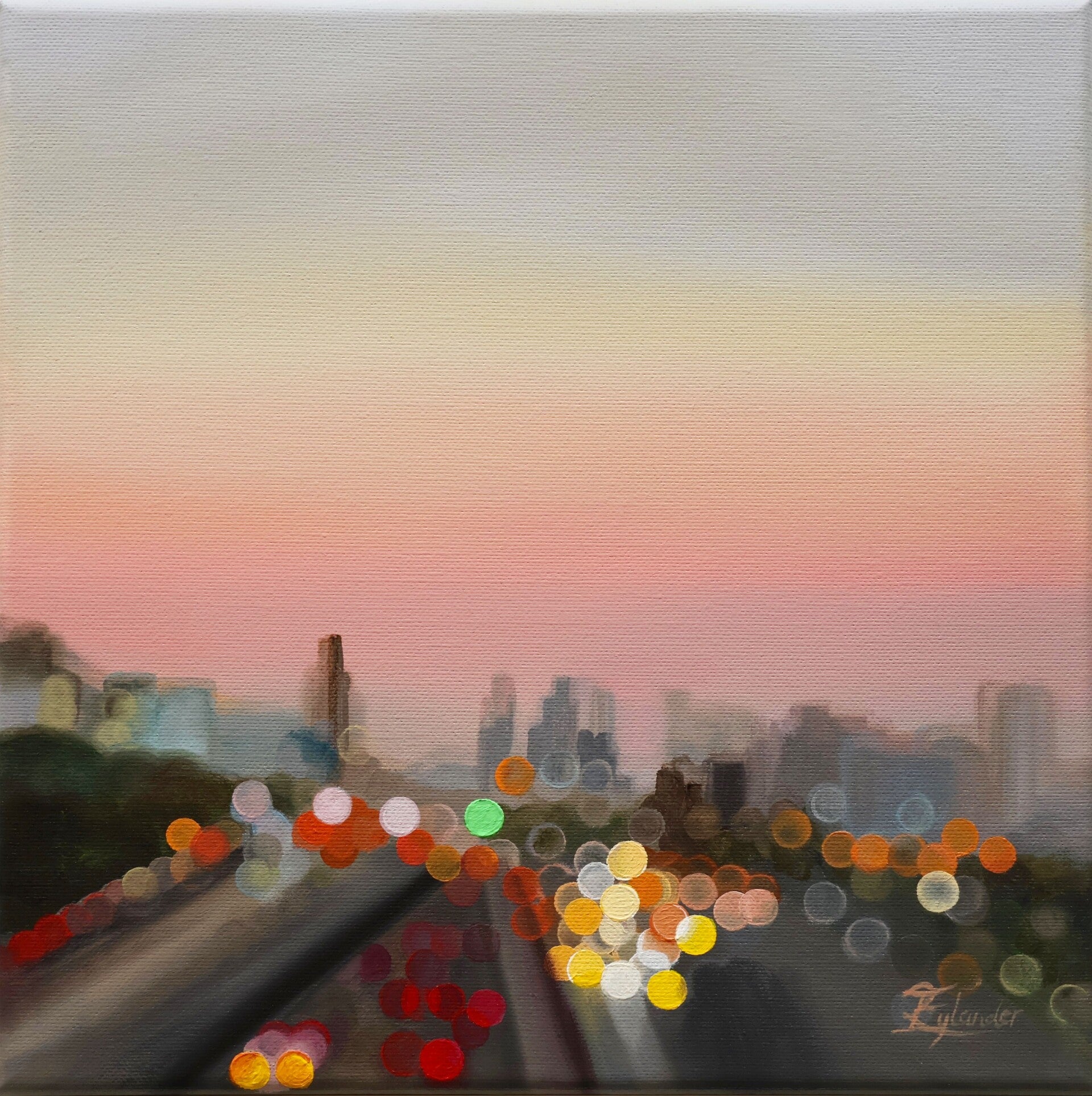 bokeh schilderij oranje blauw zwart