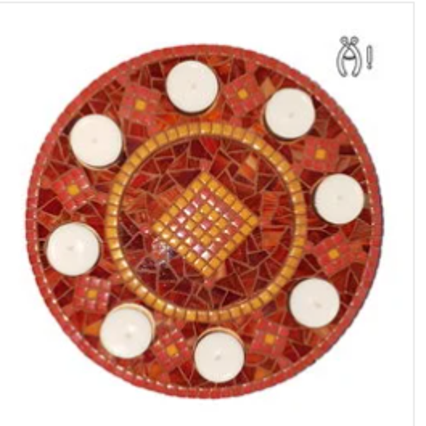 Mozaiek Waxinelichtjeshouder Rood/Oranje