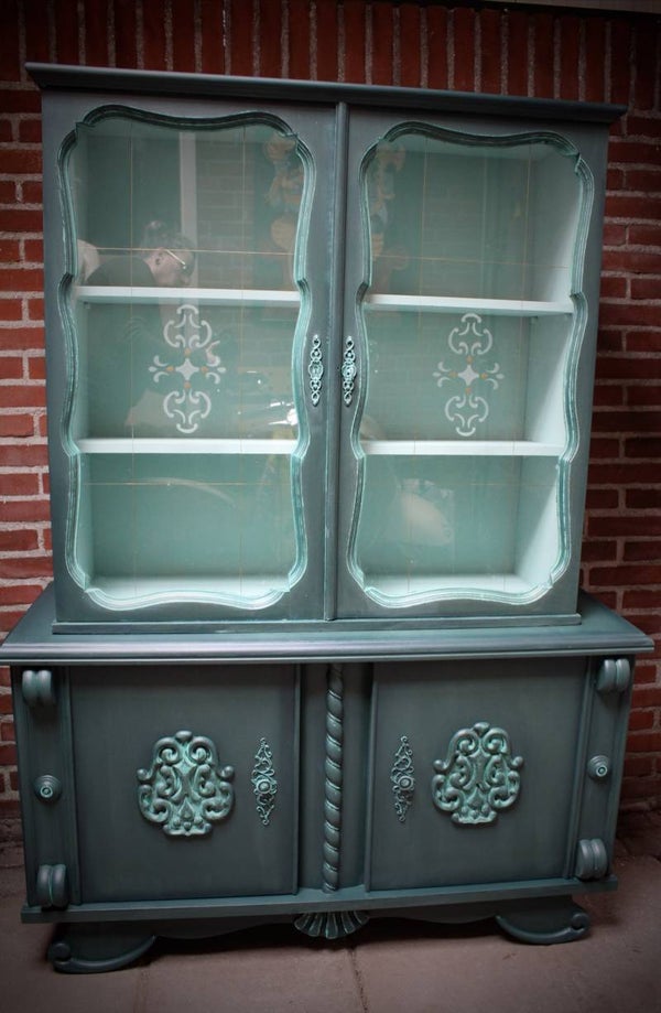 Vitrinekast vintage groen