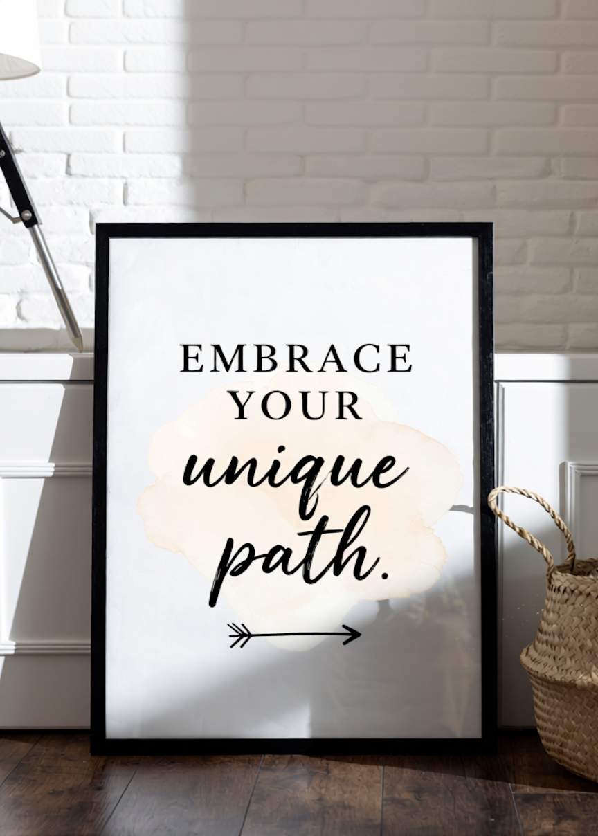 “EMBRACE YOUR unique path” Typography Poster – A3–A6 UK Motivational Art