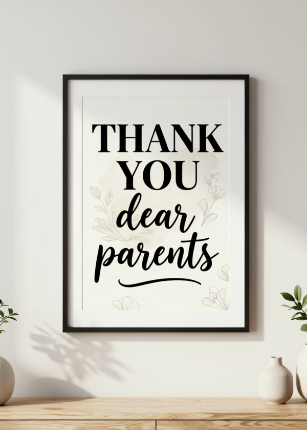 Typography Thank You Parents Wall Art Print – Elegant Serif & Script Quote Poster, Minimalist Family Appreciation Decor