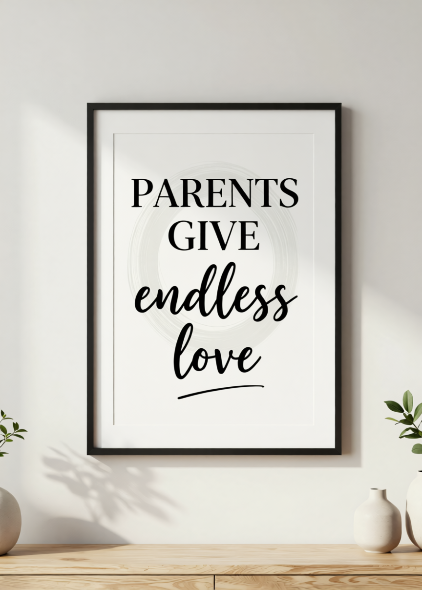 Typography Home Is Where Parents Are Print – Minimalist Family Quote Poster, Elegant Modern Wall Art