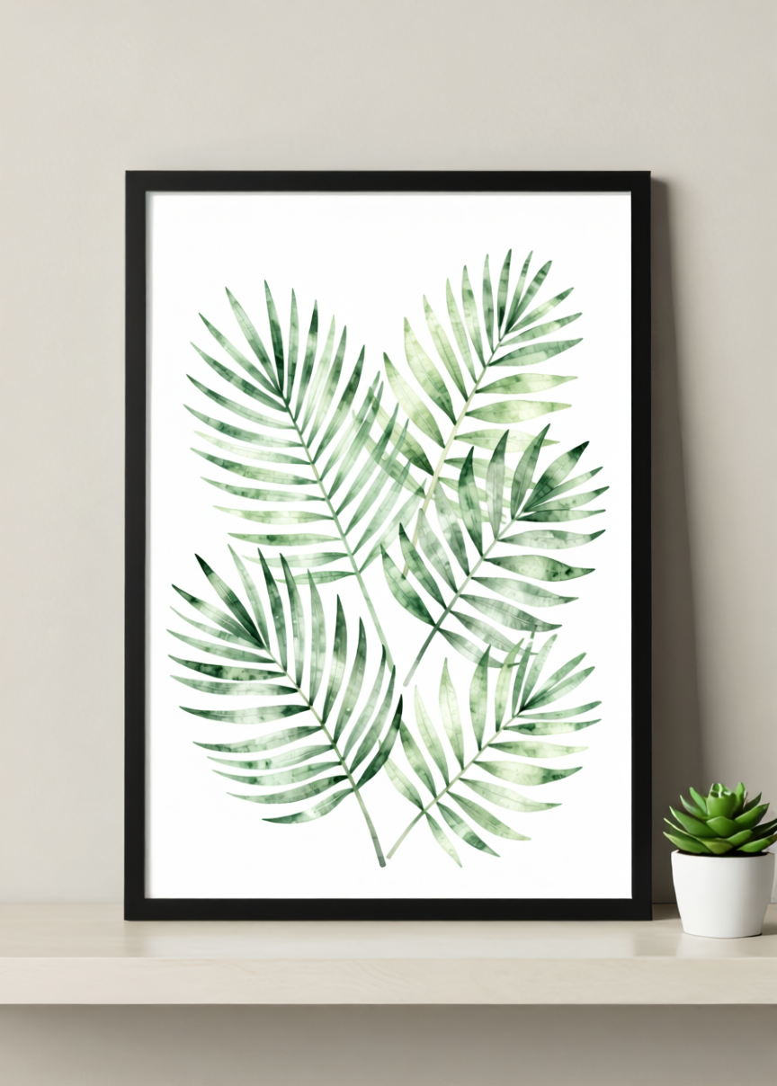 Botanical Serenity – Premium Wall Art Print (A3 / A4 / A5 / A6) – Green Leaf Wall Art, Nature Inspired Decor, Minimalist Home