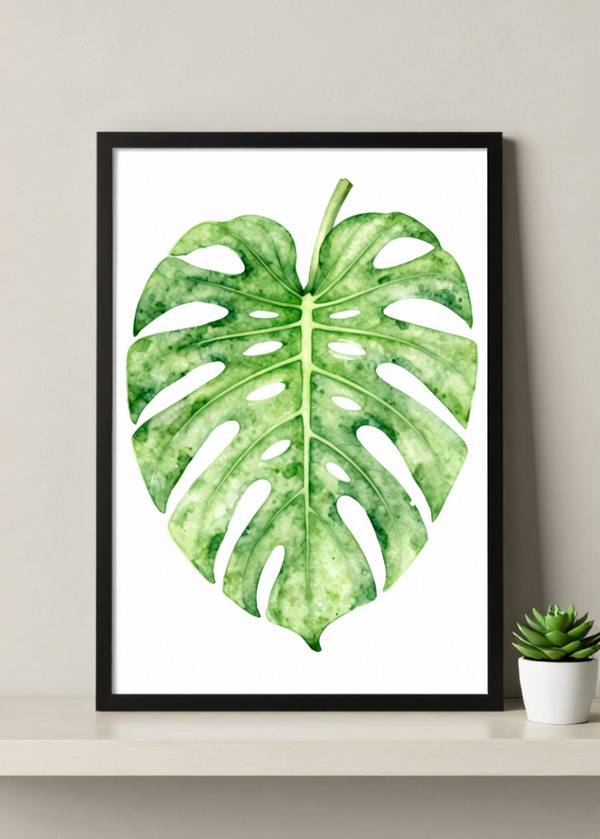 Monstera Serenity – Premium Wall Art Print (A3 / A4 / A5 / A6) – Watercolor Monstera Leaf, Tropical Decor