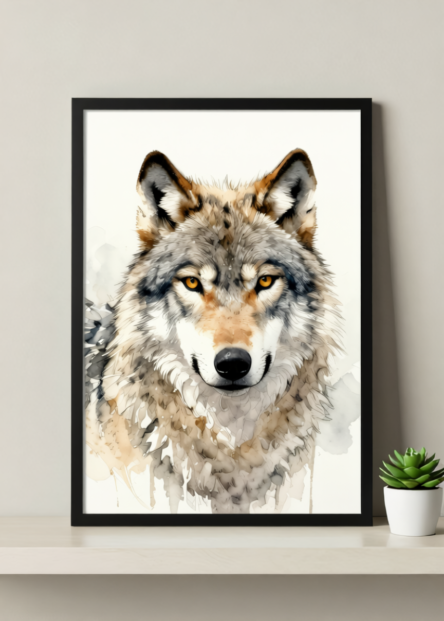 Lone Wolf – Watercolor Wolf Print – Wildlife Art, Nature Wall Art, Boho Decor