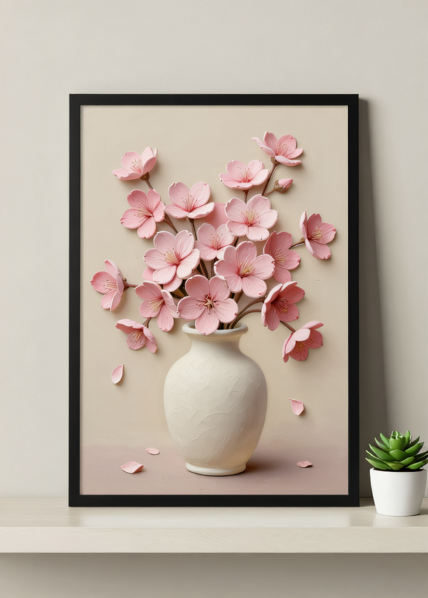 Sakura Blossom – 3D Floral Wall Art Print – Japanese Decor, Floral Art, Minimalist Wall Decor