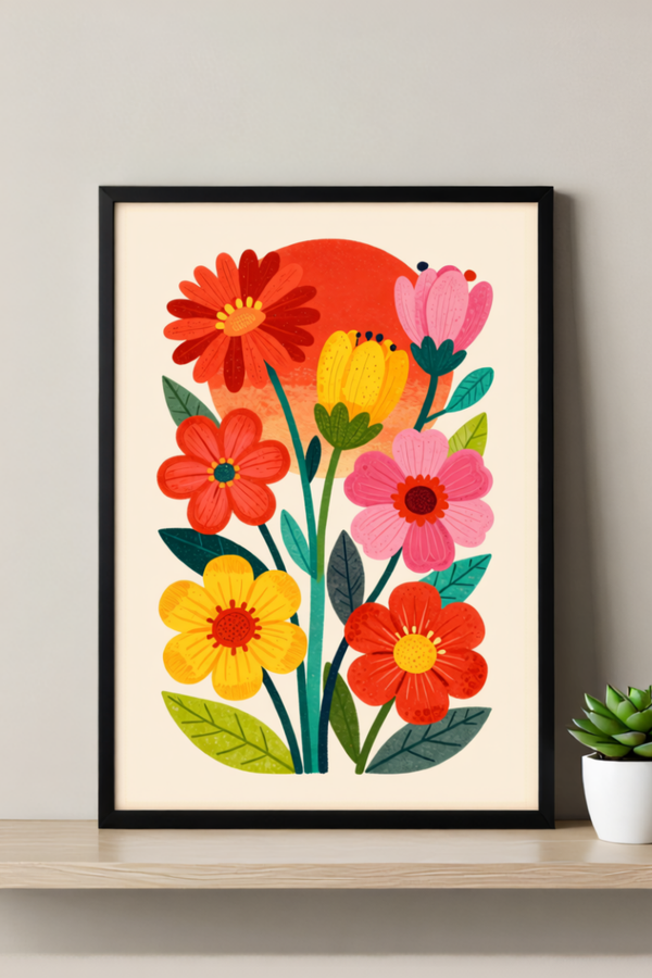 Retro Bloom – Mid-Century Floral Wall Art Print