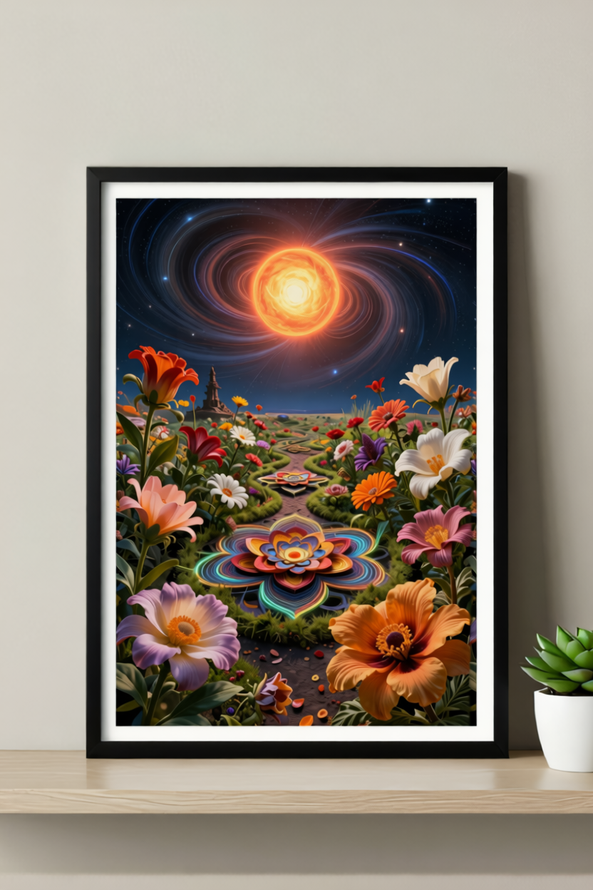 Celestial Bloom – Cosmic Floral Galaxy Wall Art Print - Surreal Floral Art - Space Garden Decor