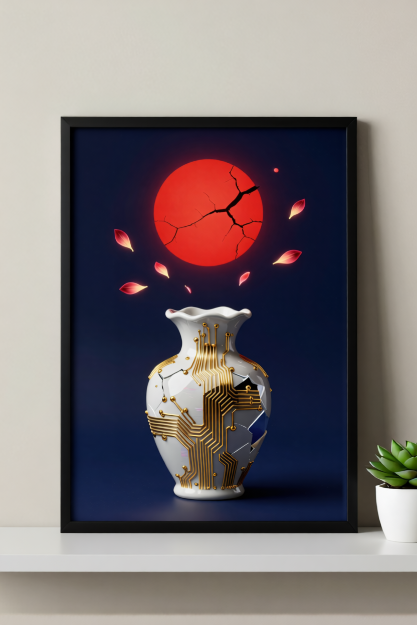 Circuit Bloom – Deconstructed Vase Wall Art Print – Modern Decay