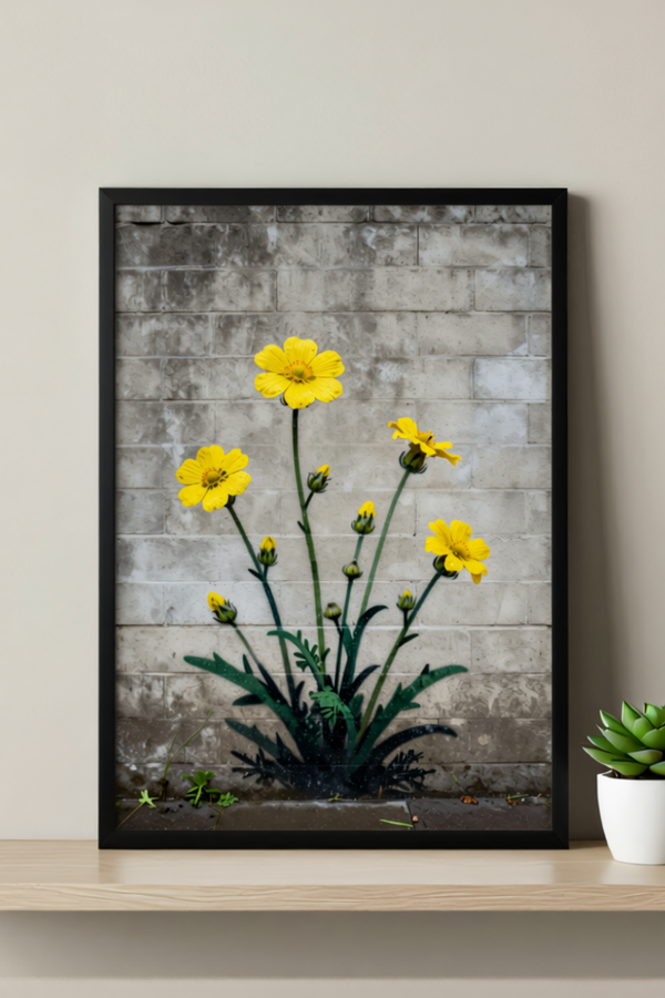 Concrete Bloom – Urban Floral Wall Art Print – Rustic Modern