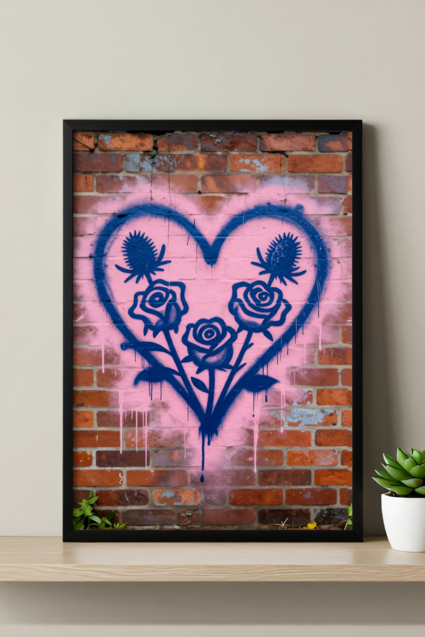 Heart Bloom – Street Art Floral Wall Art Print – Graffiti Love