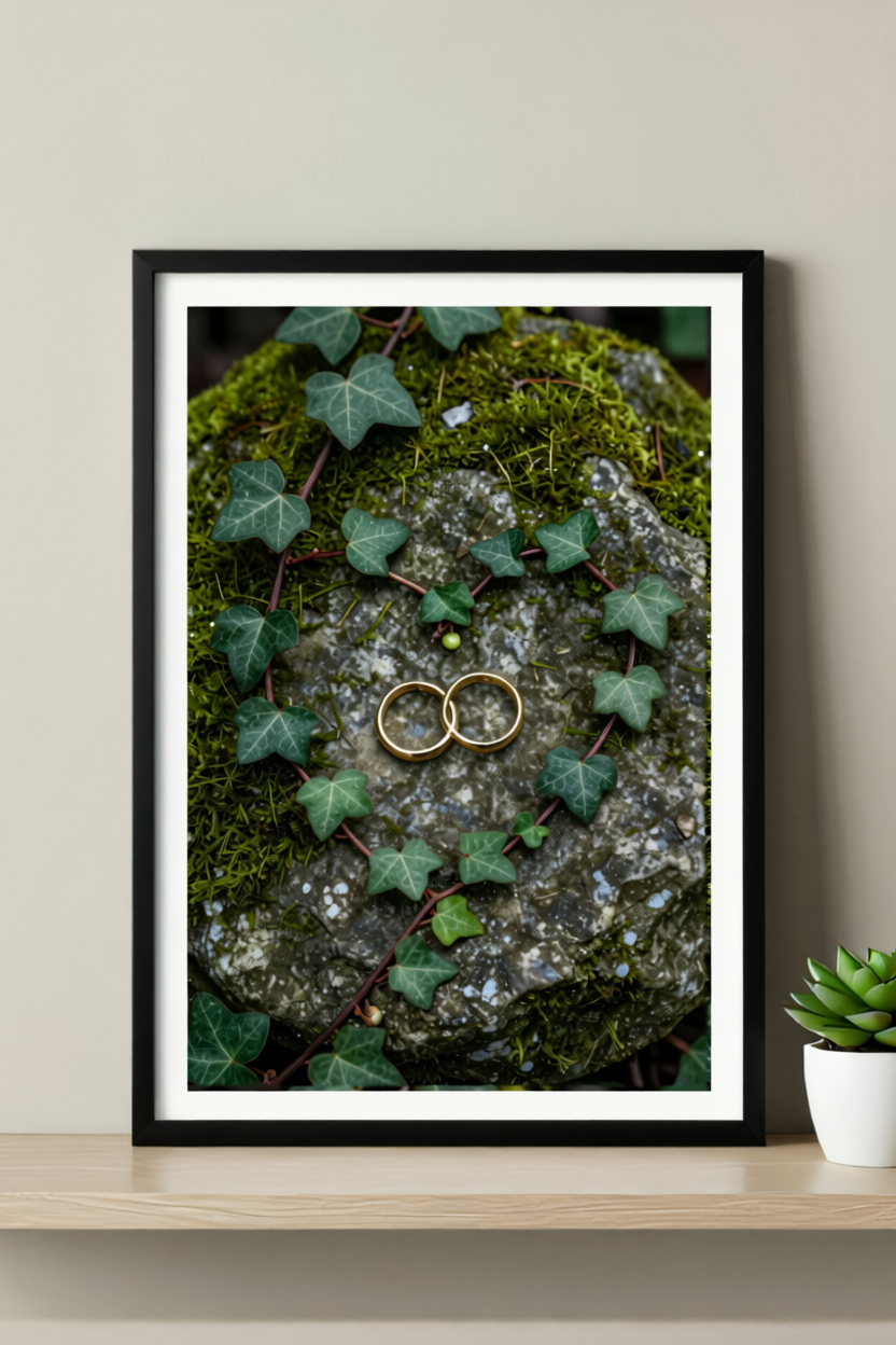 Forever Bloom – Stone & Ring Wall Art Print – Timeless Love