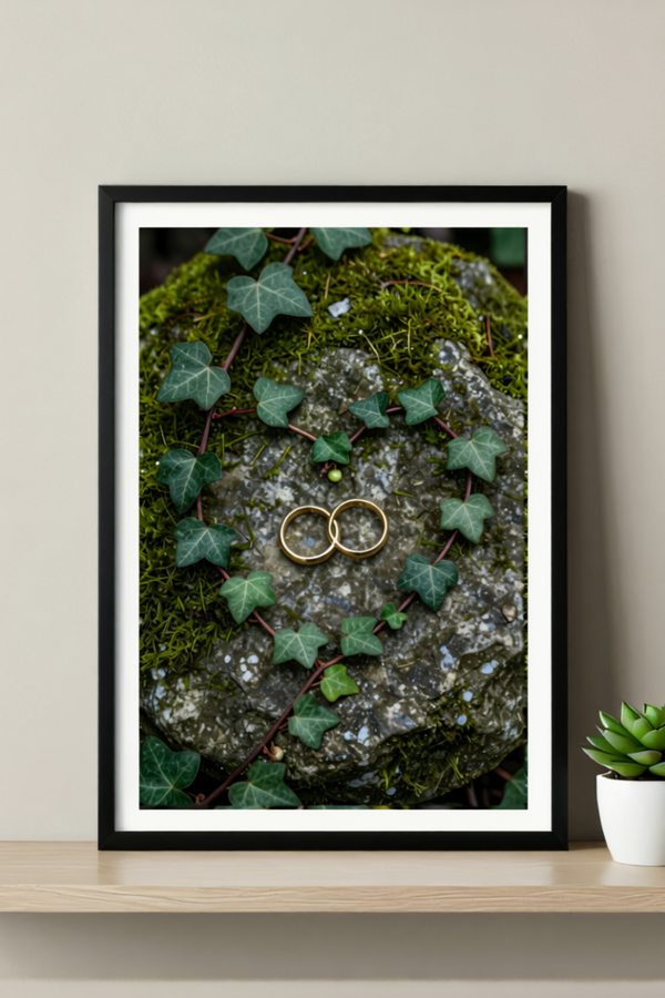 Forever Bloom – Stone & Ring Wall Art Print – Timeless Love