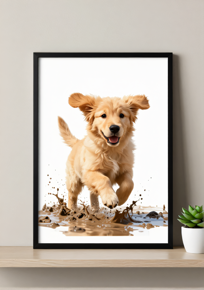 Golden Retriever Puppy Wall Art Print – Joyful Dog Artwork